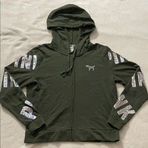 PINK sequins Dark green full zip